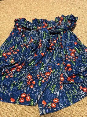 Lularoe Ella Paper Bag Shorts, Blue Floral